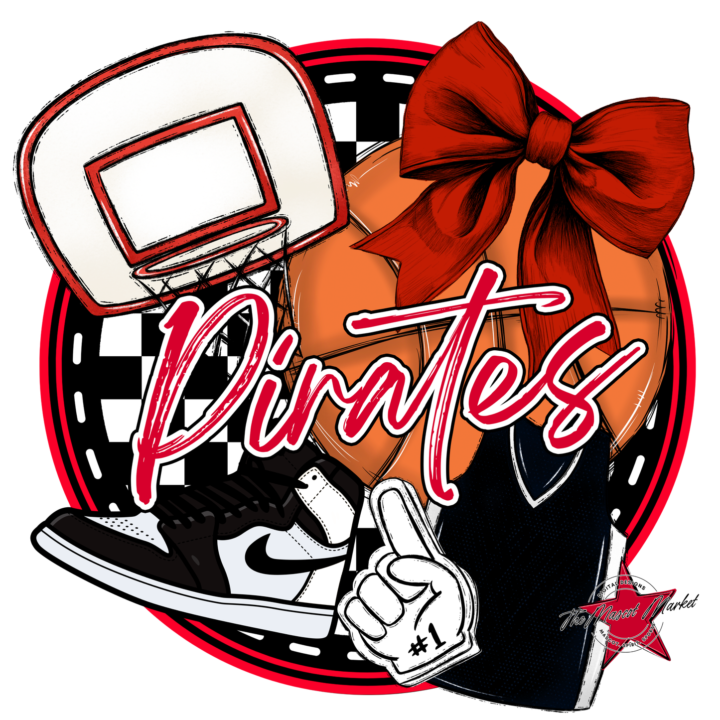 Pirates Circle Basketball Design-Red