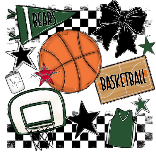 Bears Basketball Checkers Design-Green