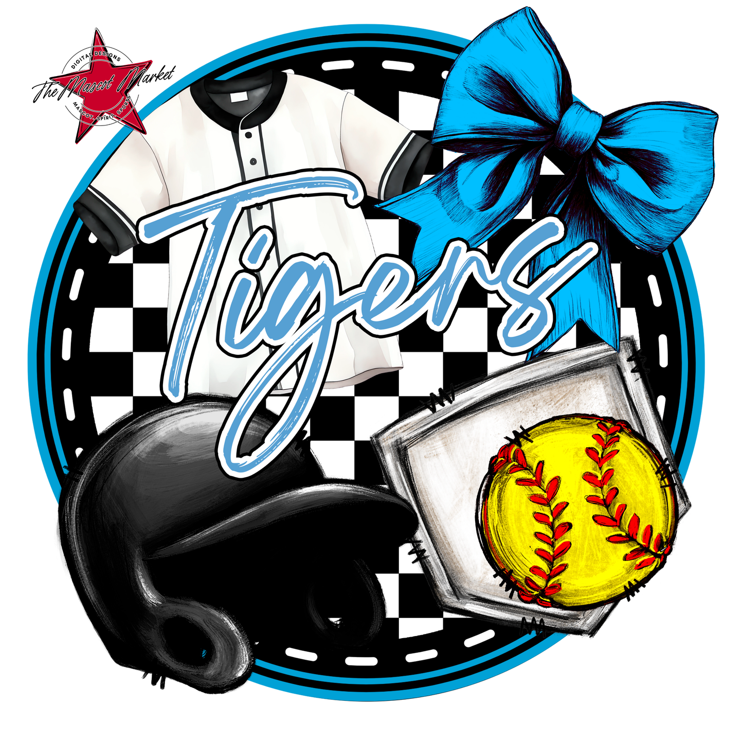 Tigers Circle Softball Design-Carolina Blue