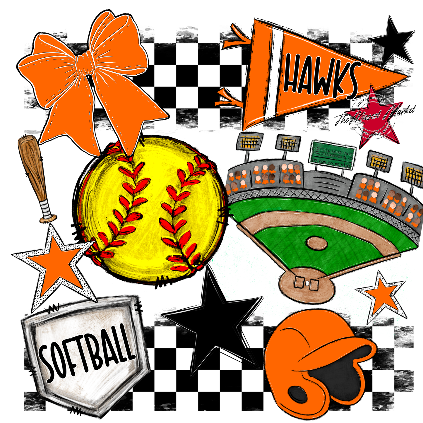 Hawks Checkers Softball Spirit Design-Orange