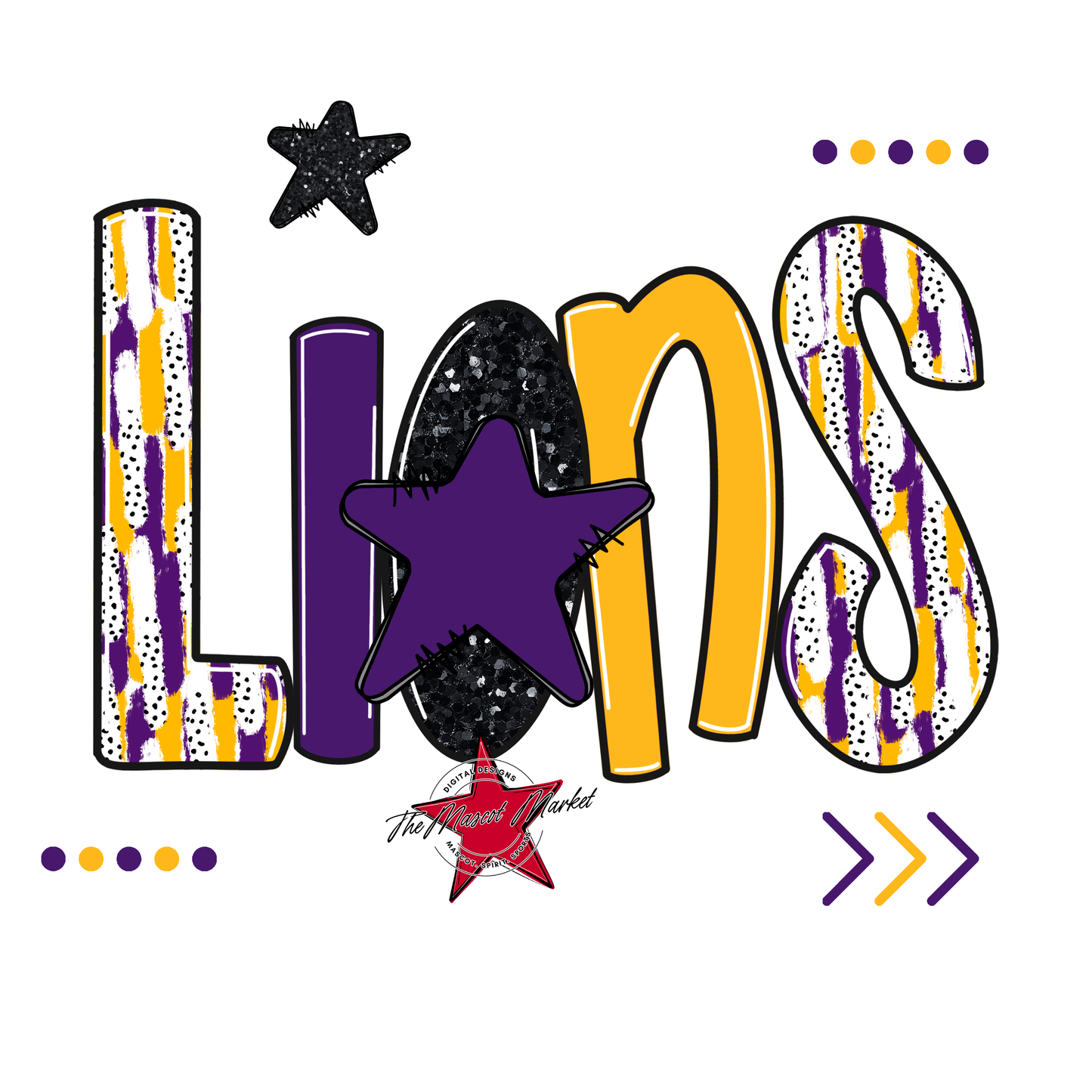Lions Brushstroke Alpha w Arrows-Purple-Yellow
