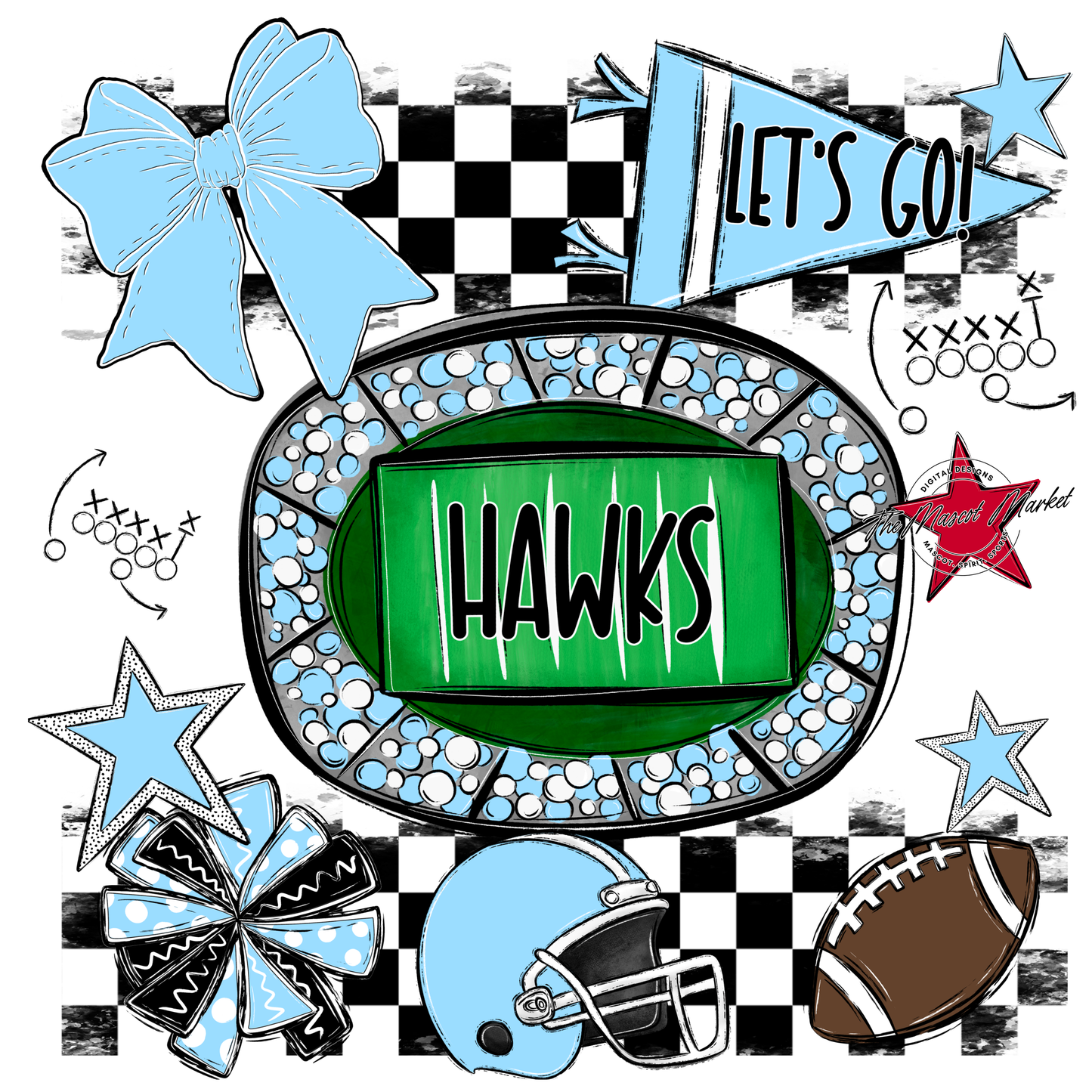 Hawks Checkers Spirit Design-Columbia Blue