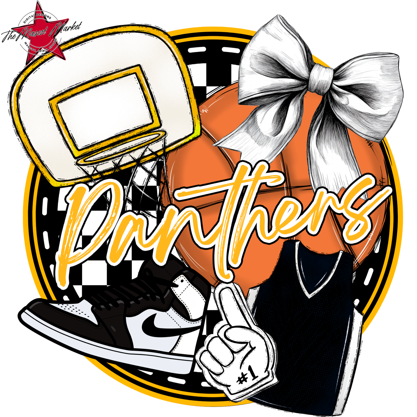 Panthers Circle Basketball Design-Yellow