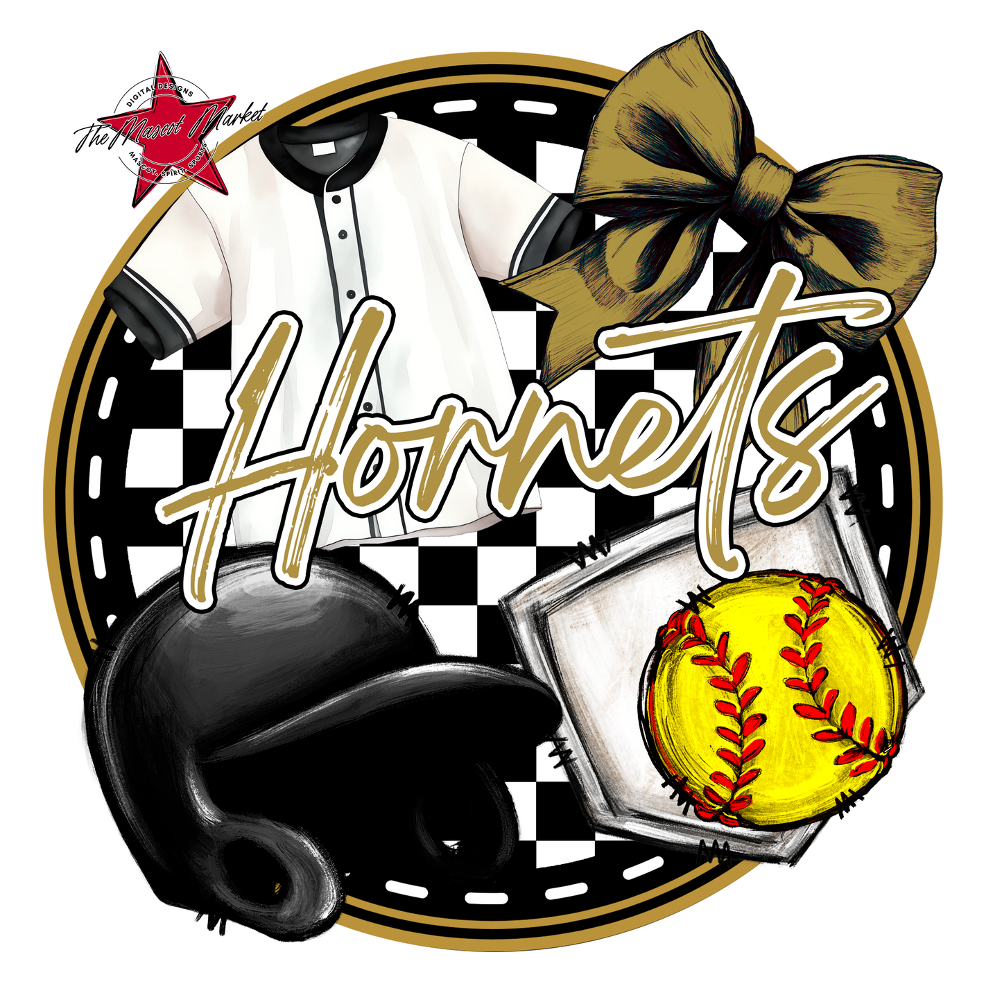 Hornets Circle Softball Design-Gold