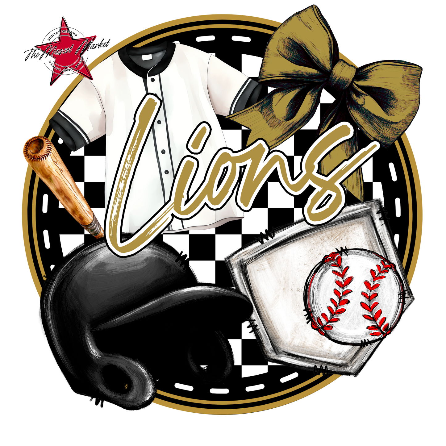 Lions Circle Baseball Design-Gold