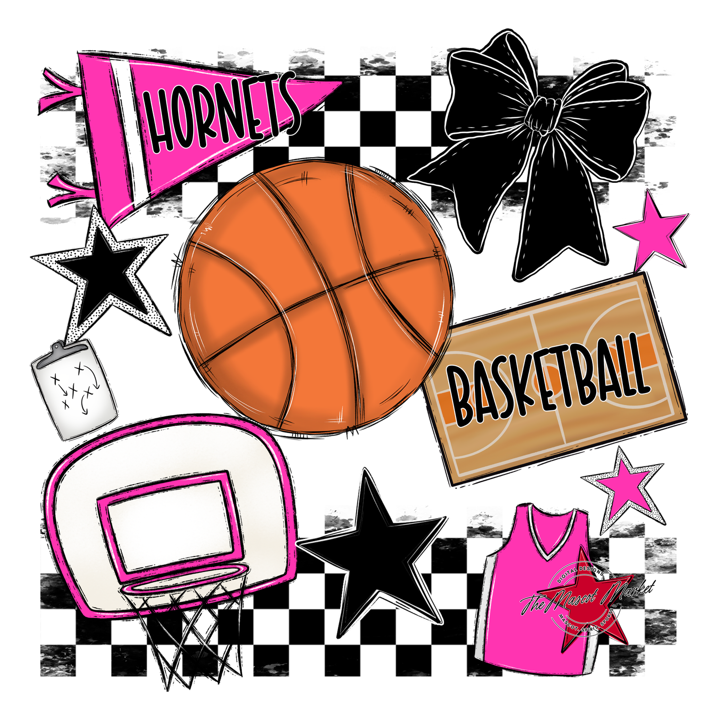 Hornets Checkers Basketball Spirit Design-Pink