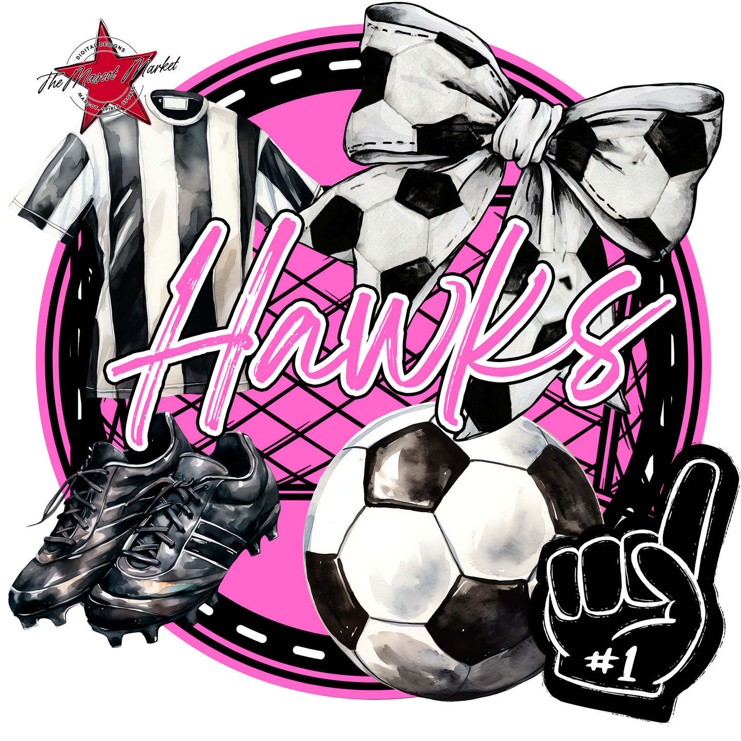 Hawks Circle Soccer Design-Baby Pink