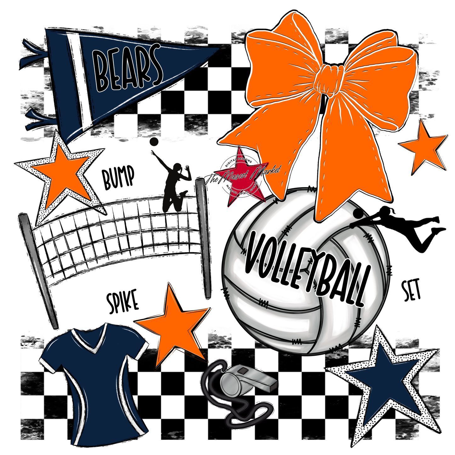 Bears Volleyball Checkers Design-Navy-Orange
