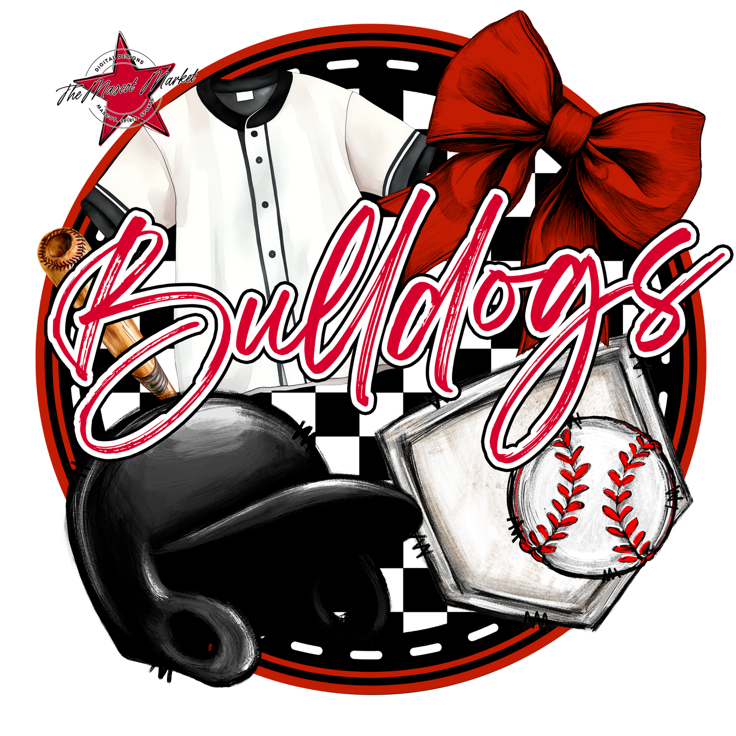 Bulldogs Circle Baseball Design-Red
