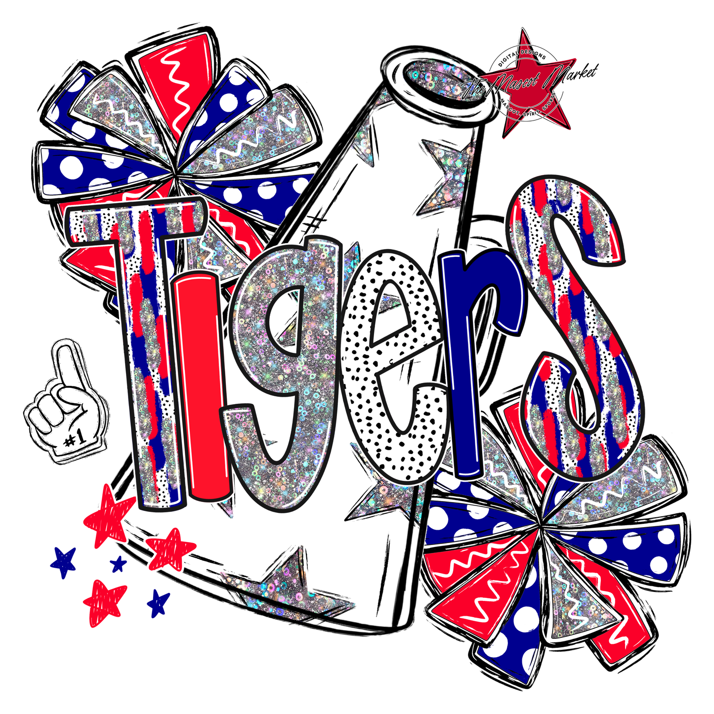 Tigers Cheer Megaphone Scrape-Blue-Red