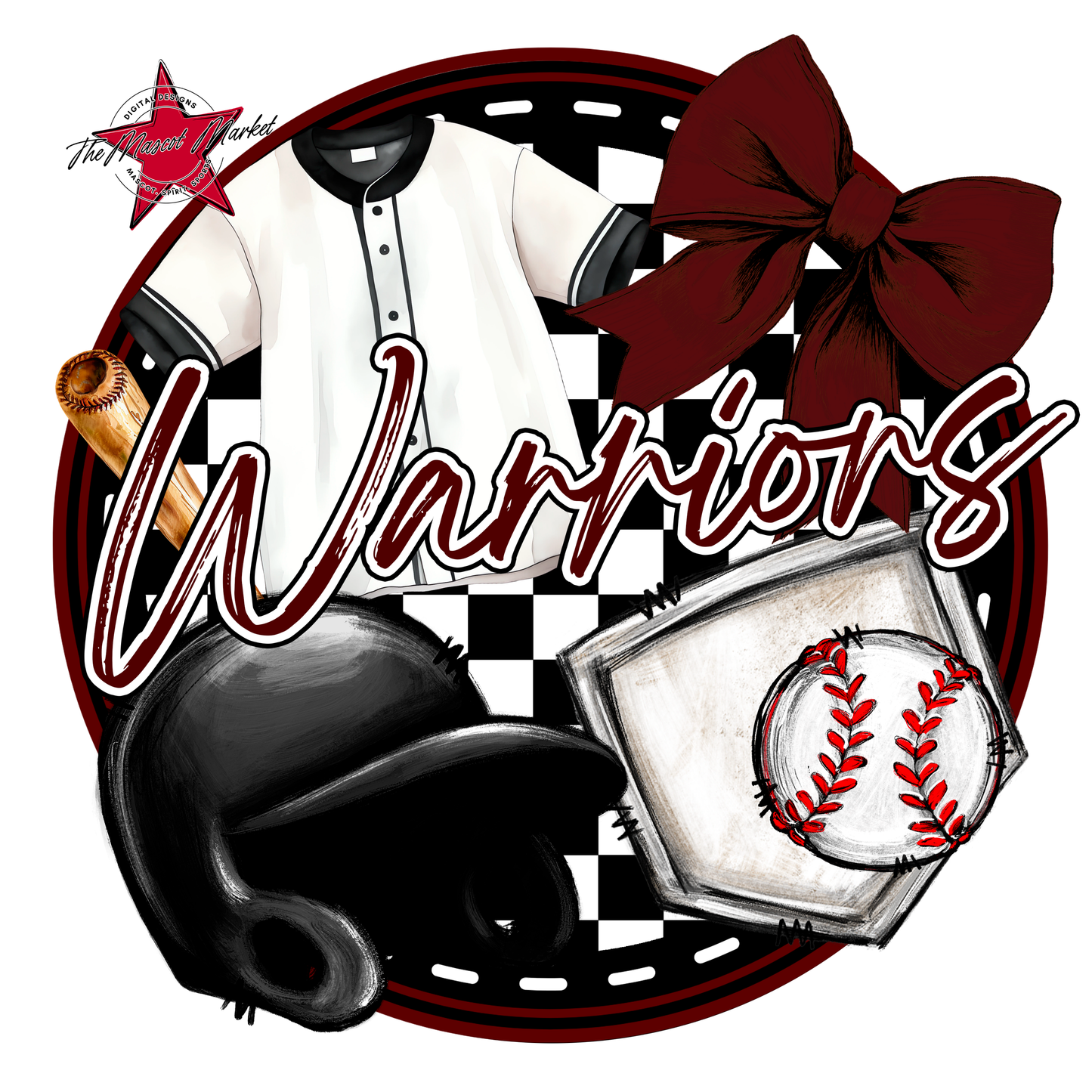 Warriors Circle Baseball Design-Maroon