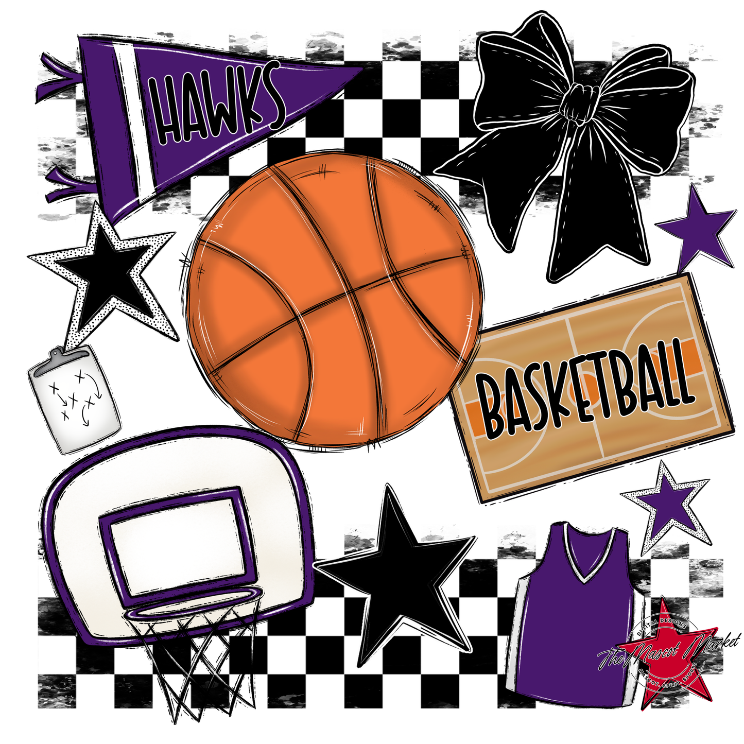 Hawks Checkers Basketball Spirit Design-Purple