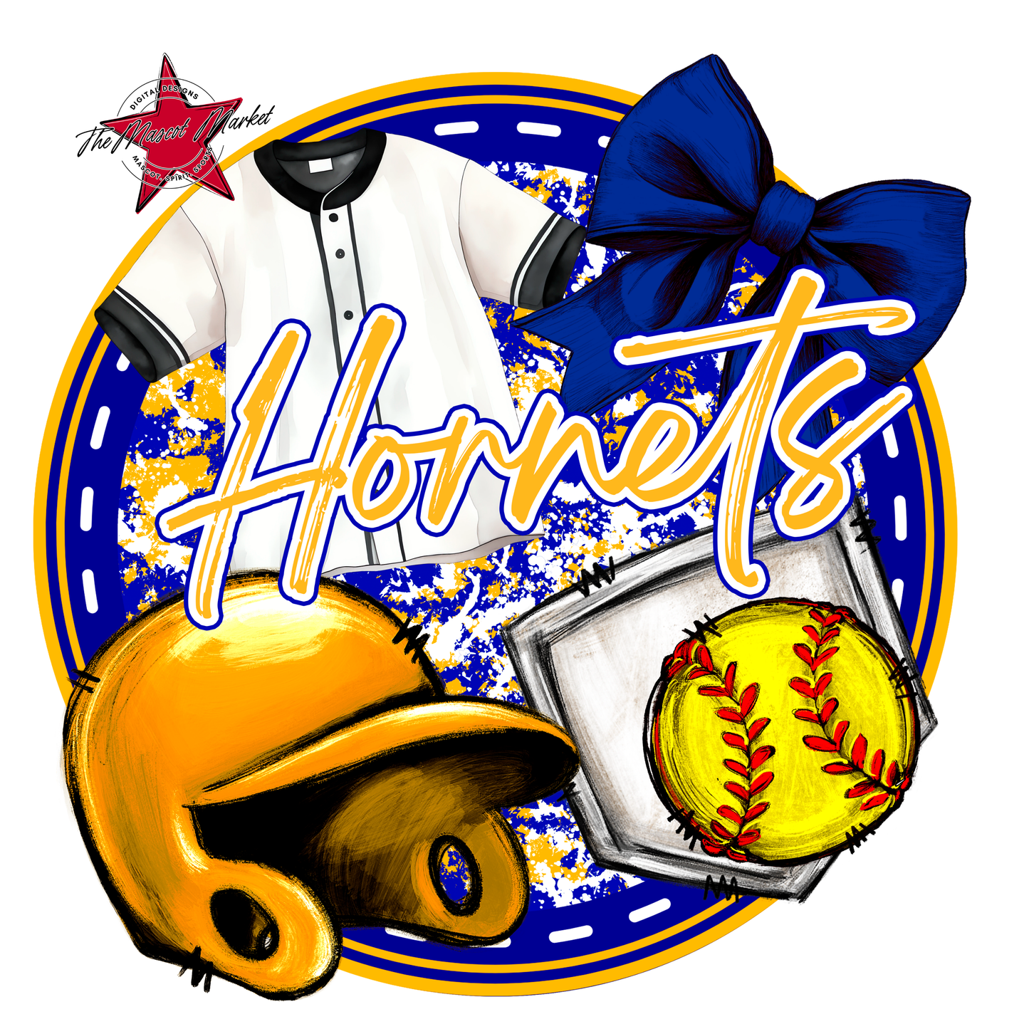 Hornets Circle Softball Design-Blue-Yellow