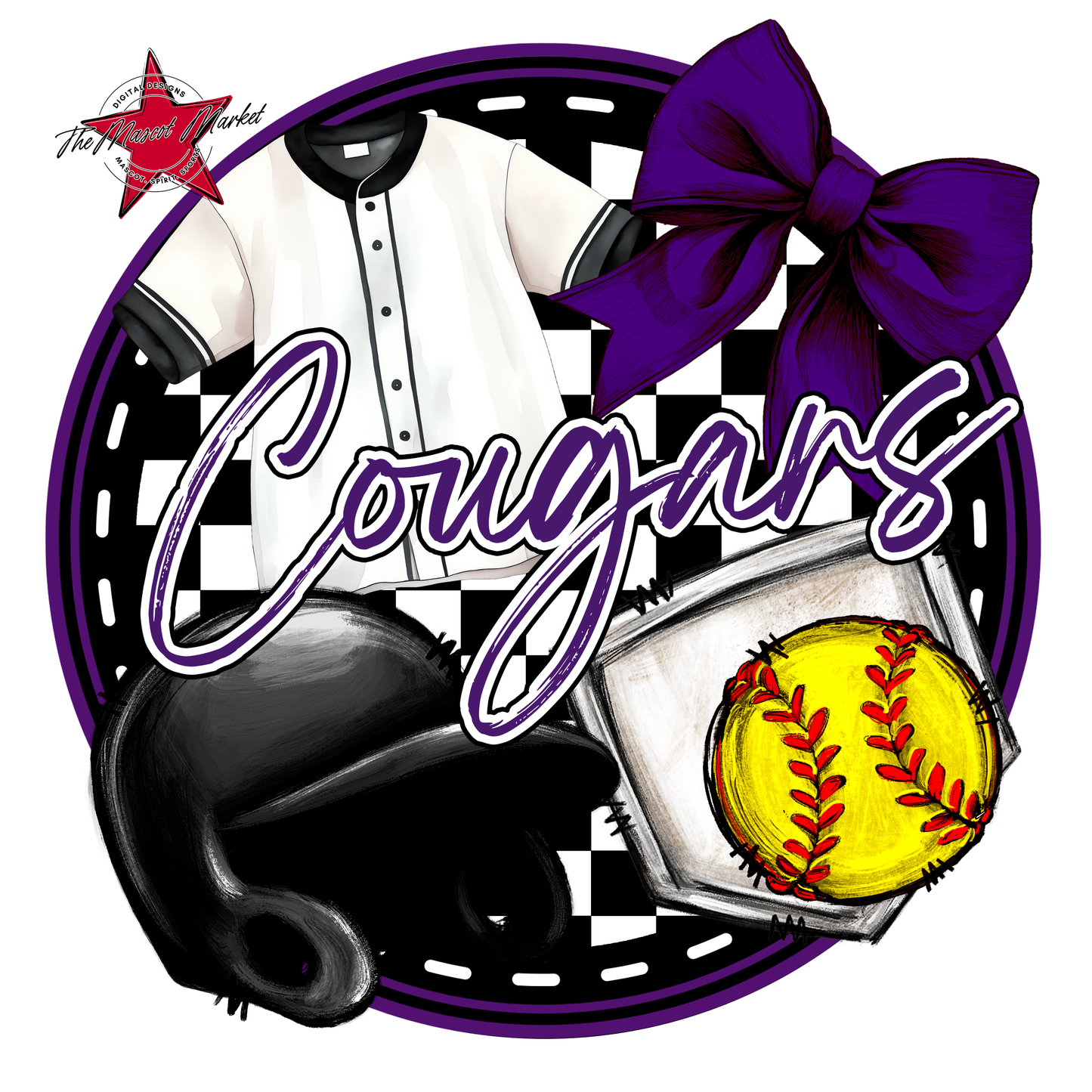 Cougars Circle Softball Design-Purple