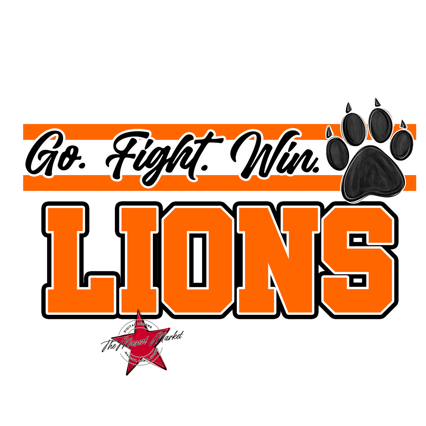 Lions Go Fight Win Mascot Lines-Orange
