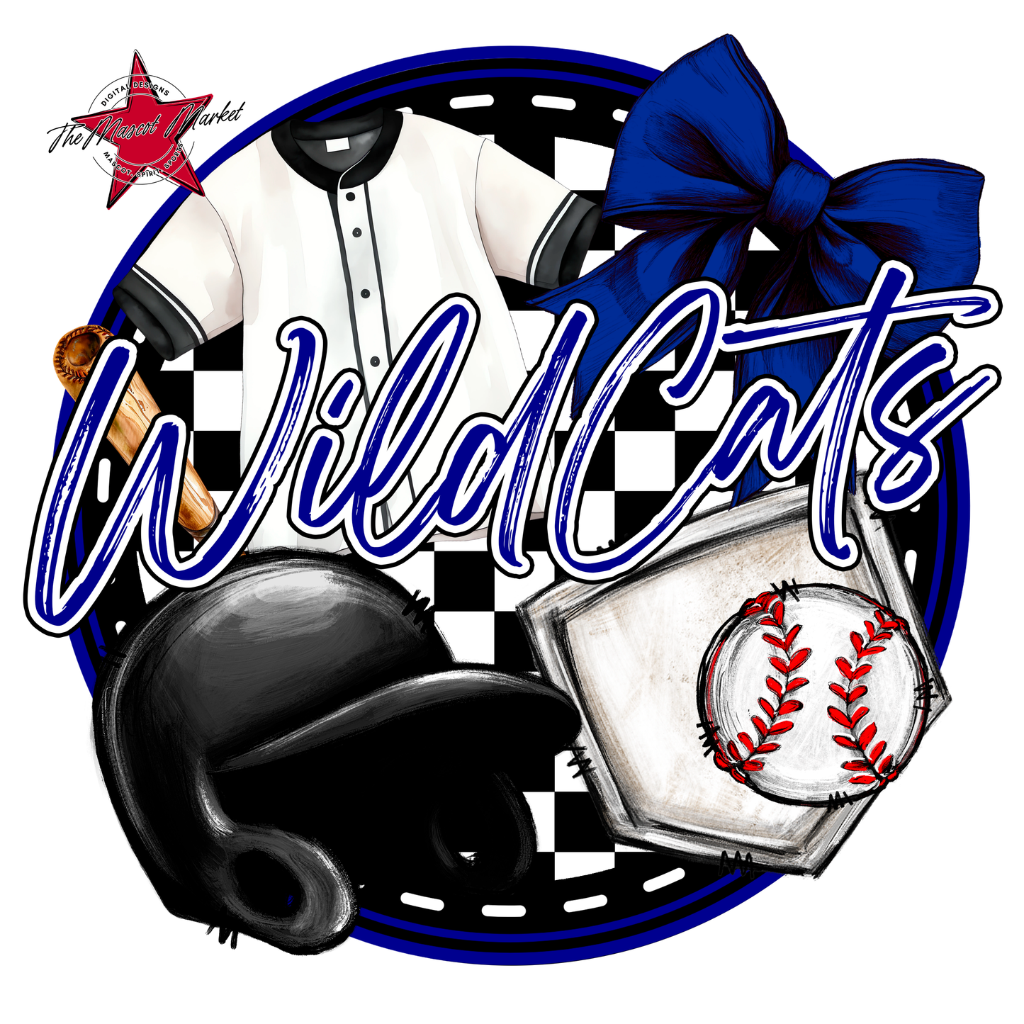 Wildcats Circle Baseball Design-Royal Blue