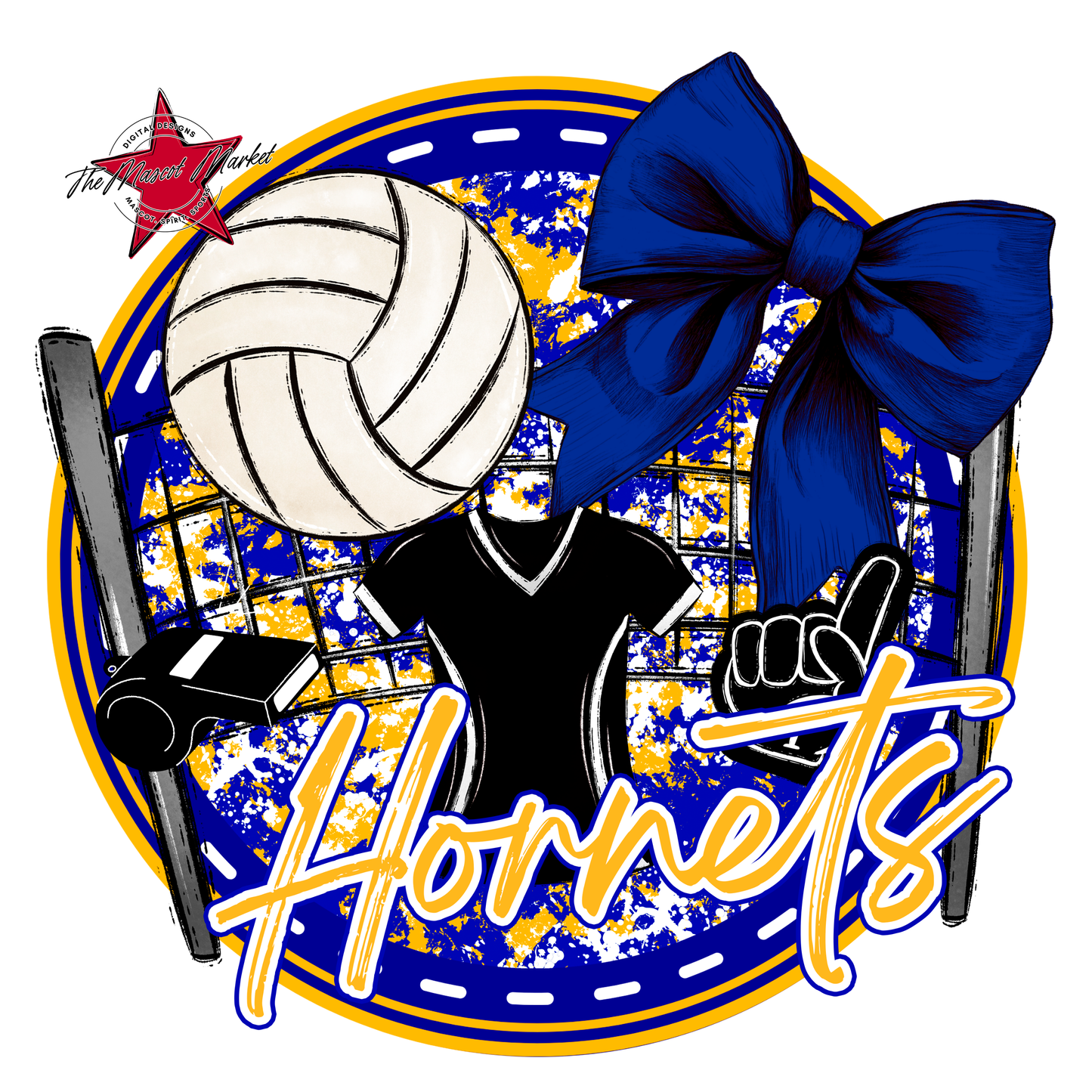 Hornets Circle Volleyball Design-Blue-Yellow