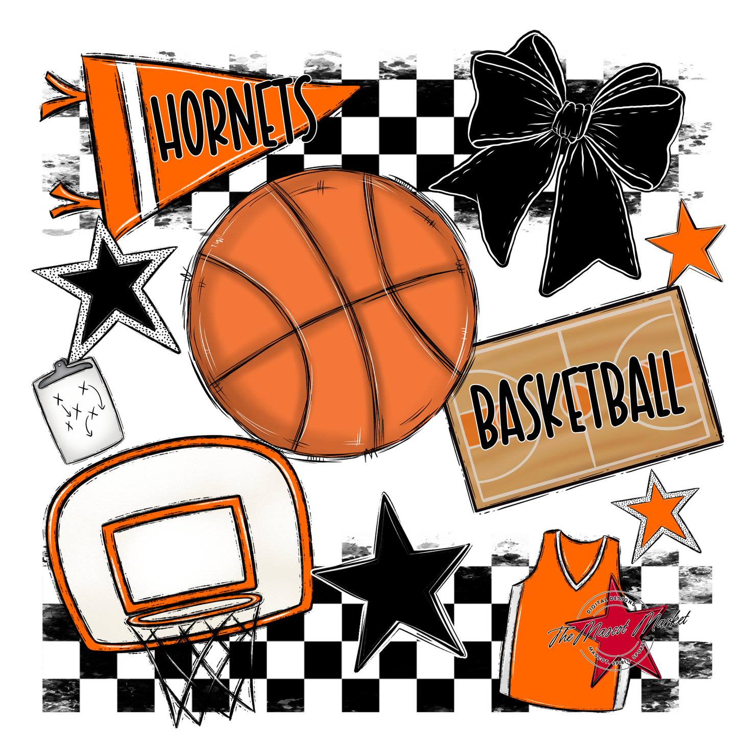 Hornets Checkers Basketball Spirit Design-Orange