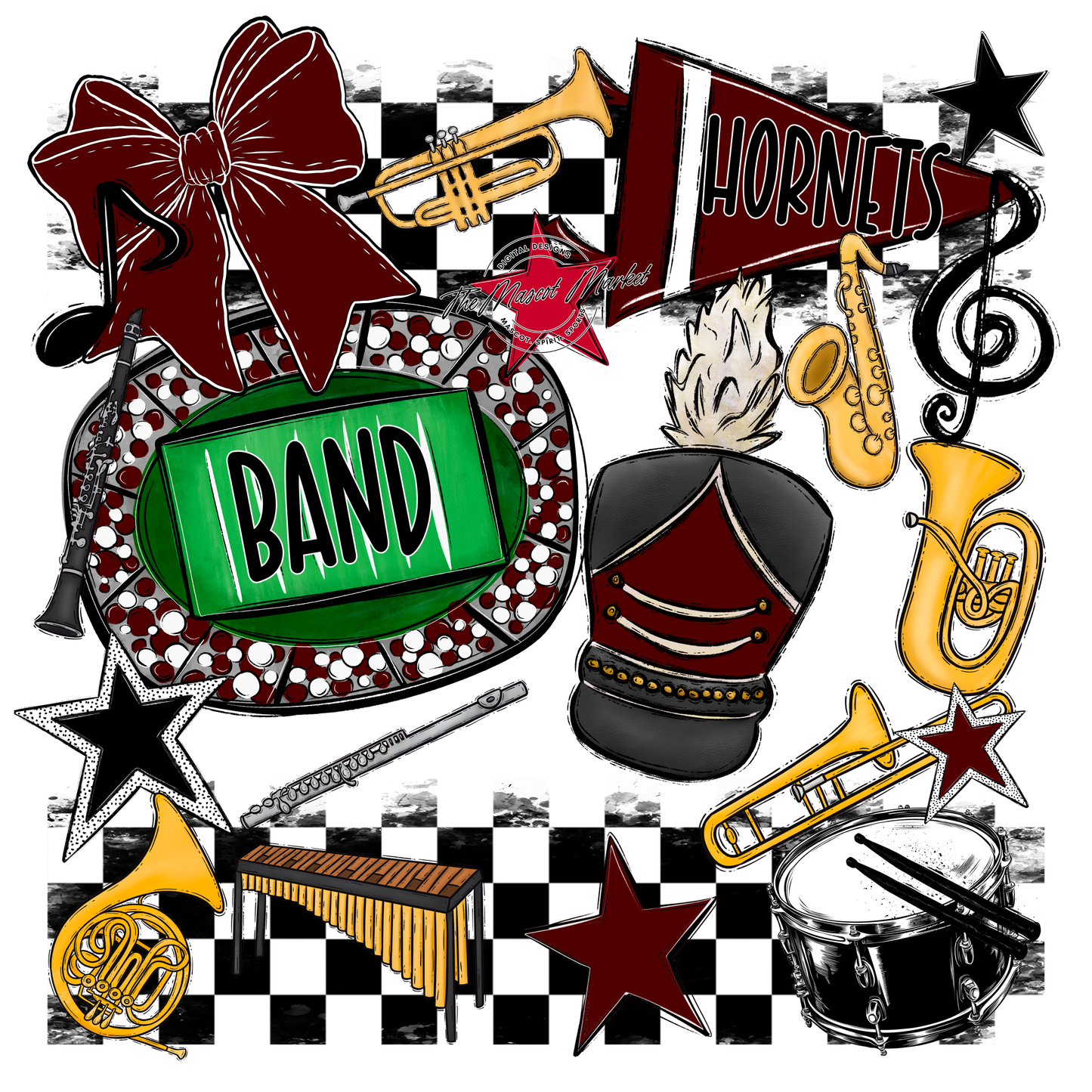 Hornets Checkers Band Spirit Design-Maroon