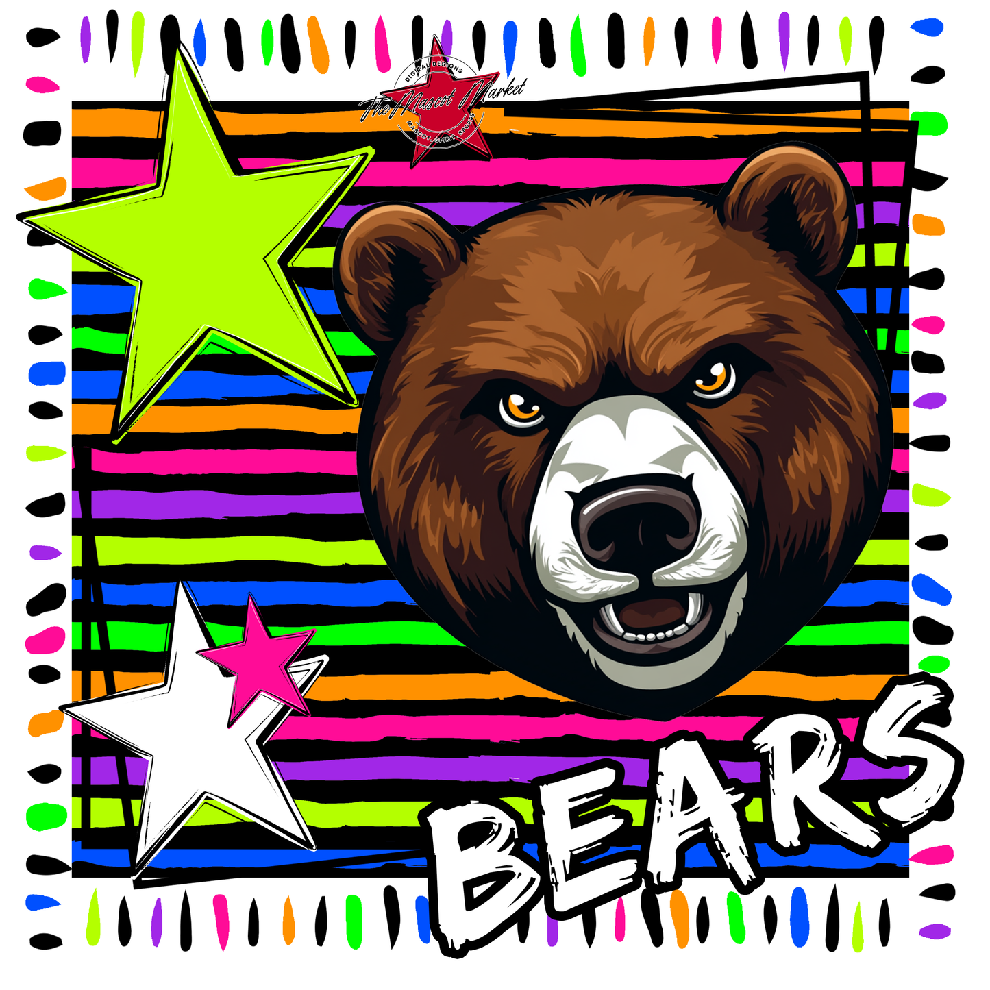 Bears Mascot Line Design-Neon Black