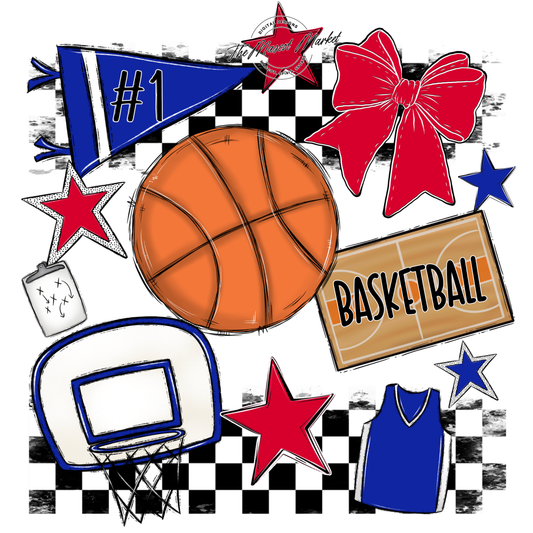 Basketball Checkers Spirit Design-Blue-Red