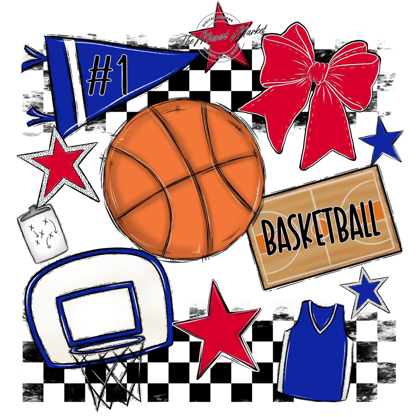 Basketball Checkers Spirit Design-Royal Blue-Red