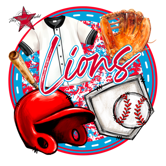 Lions Circle Baseball Design-Carolina Blue-Red