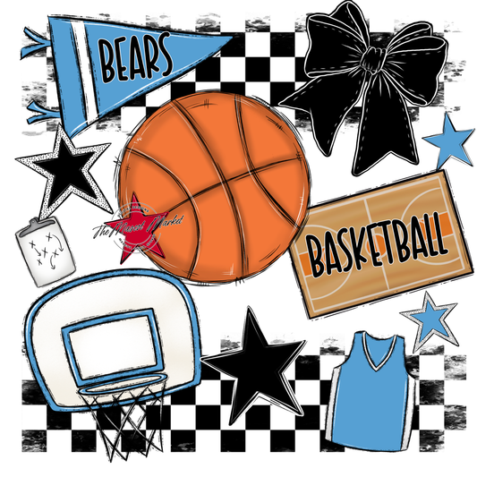 Bears Basketball Checkers Design-Carolina Blue