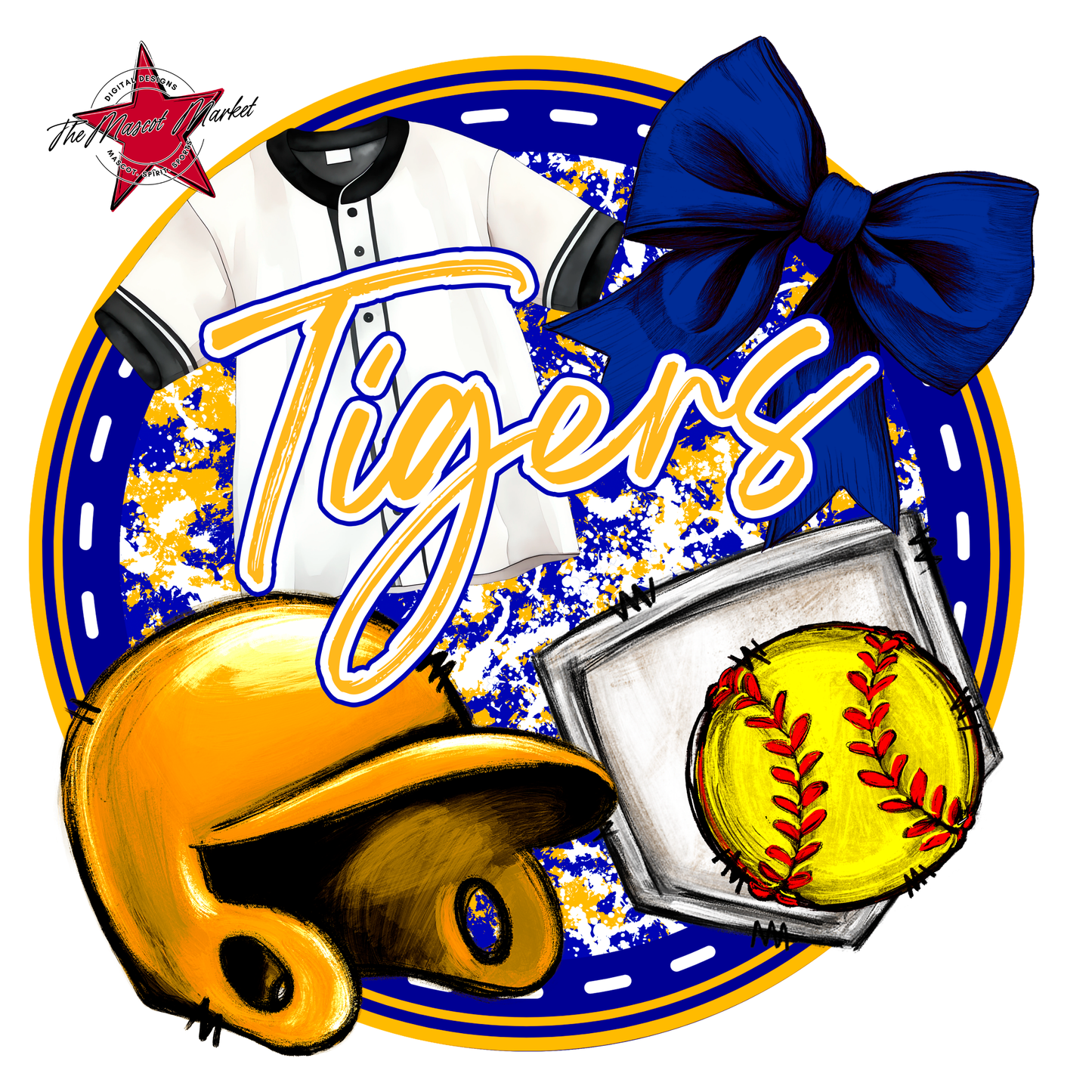 Tigers Circle Softball Design-Blue-Yellow