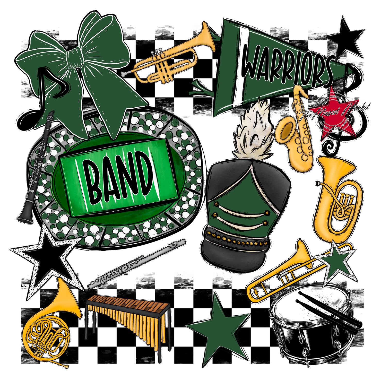 Warriors Checkers Band Spirit Design-Green