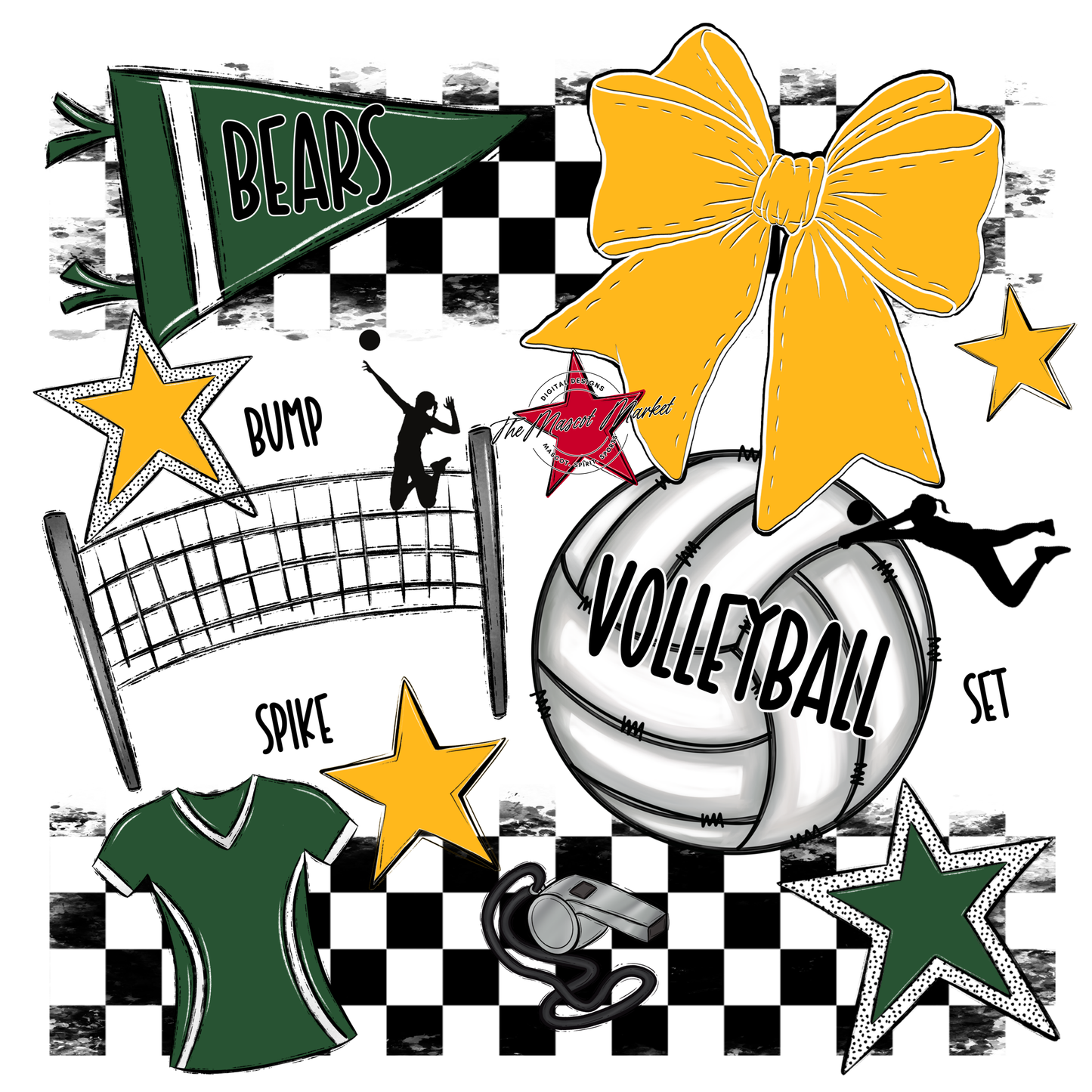 Bears Volleyball Checkers Design-Green-Yellow
