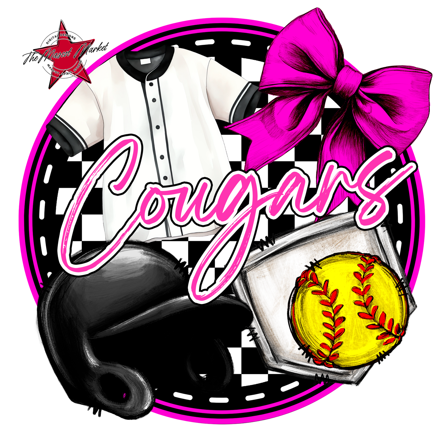 Cougars Circle Softball Design-Pink
