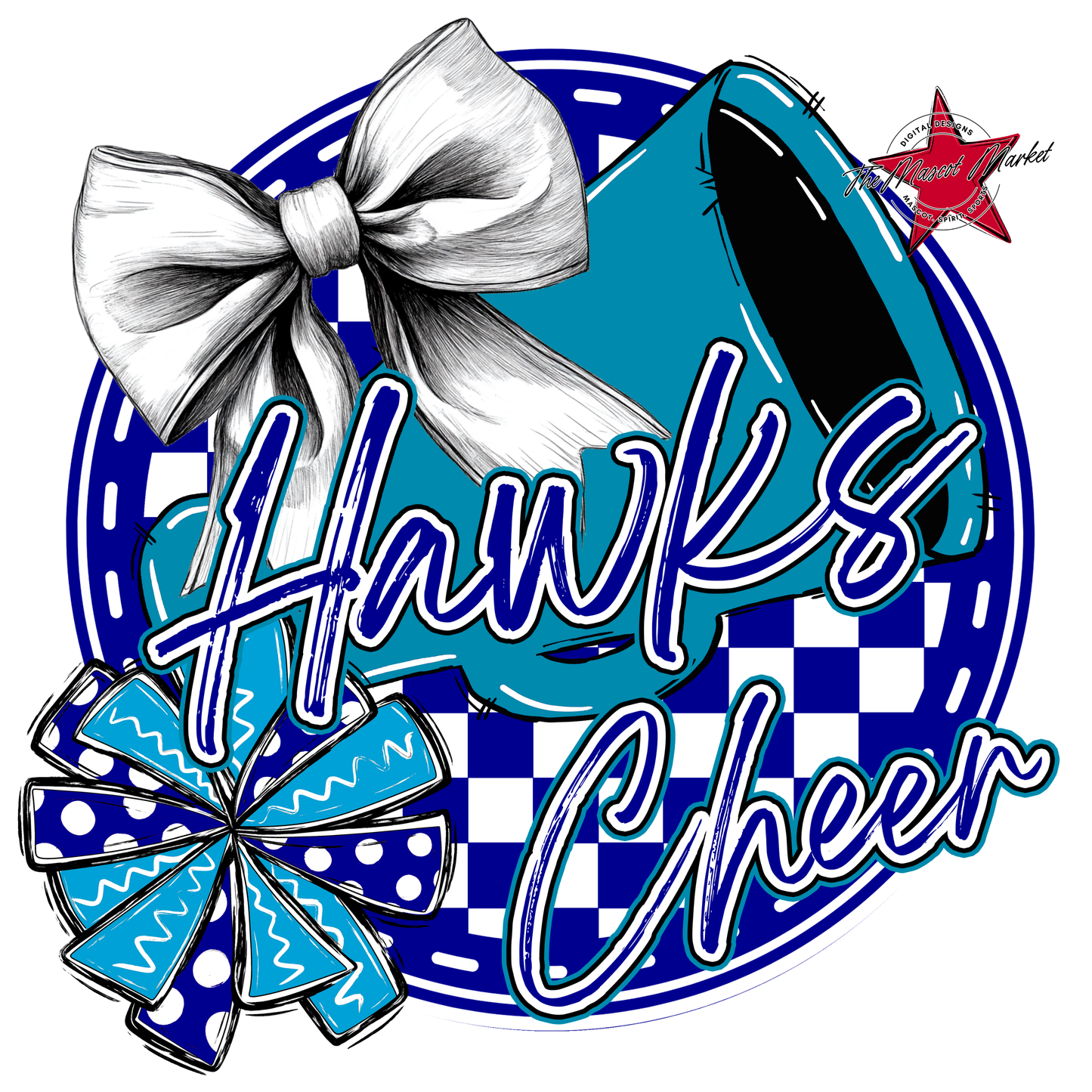 Hawks Circle Cheer Design-Blue-Carolina Blue