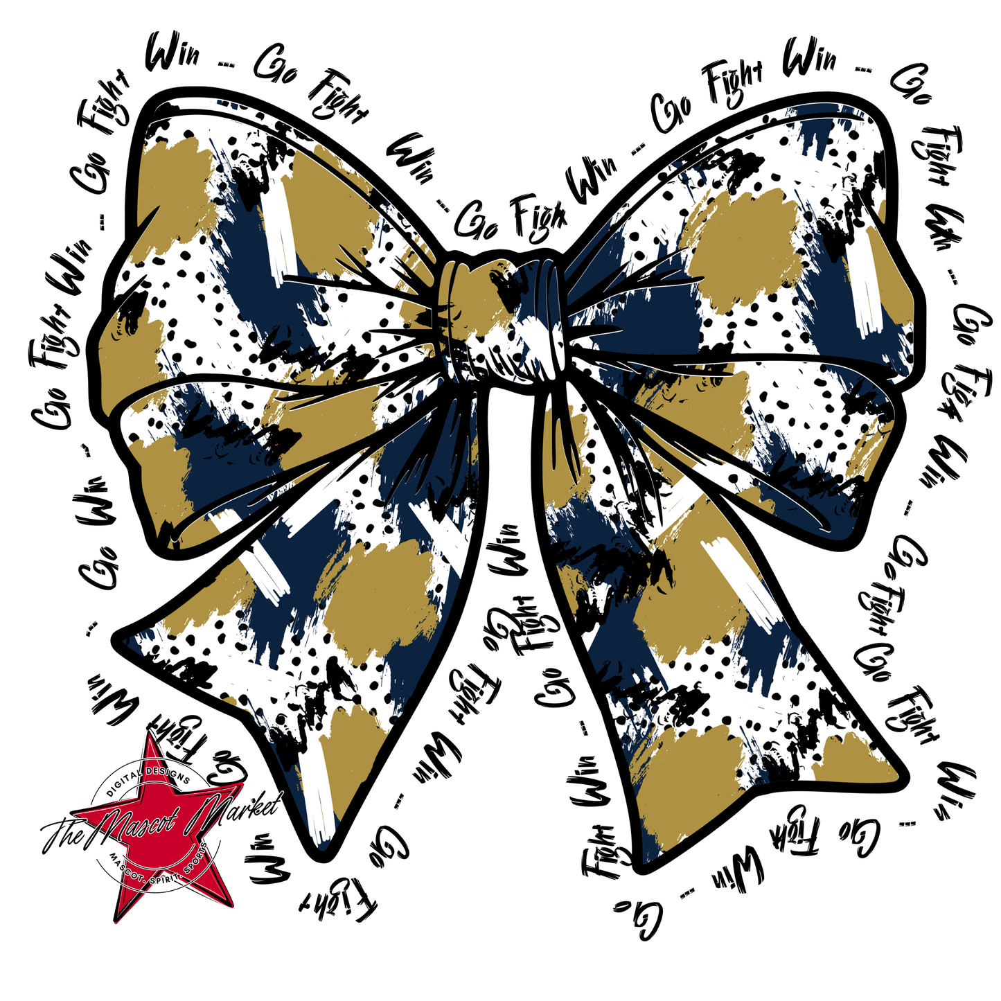 Go, Fight, Win, Splatter Bow Design-Navy-Gold