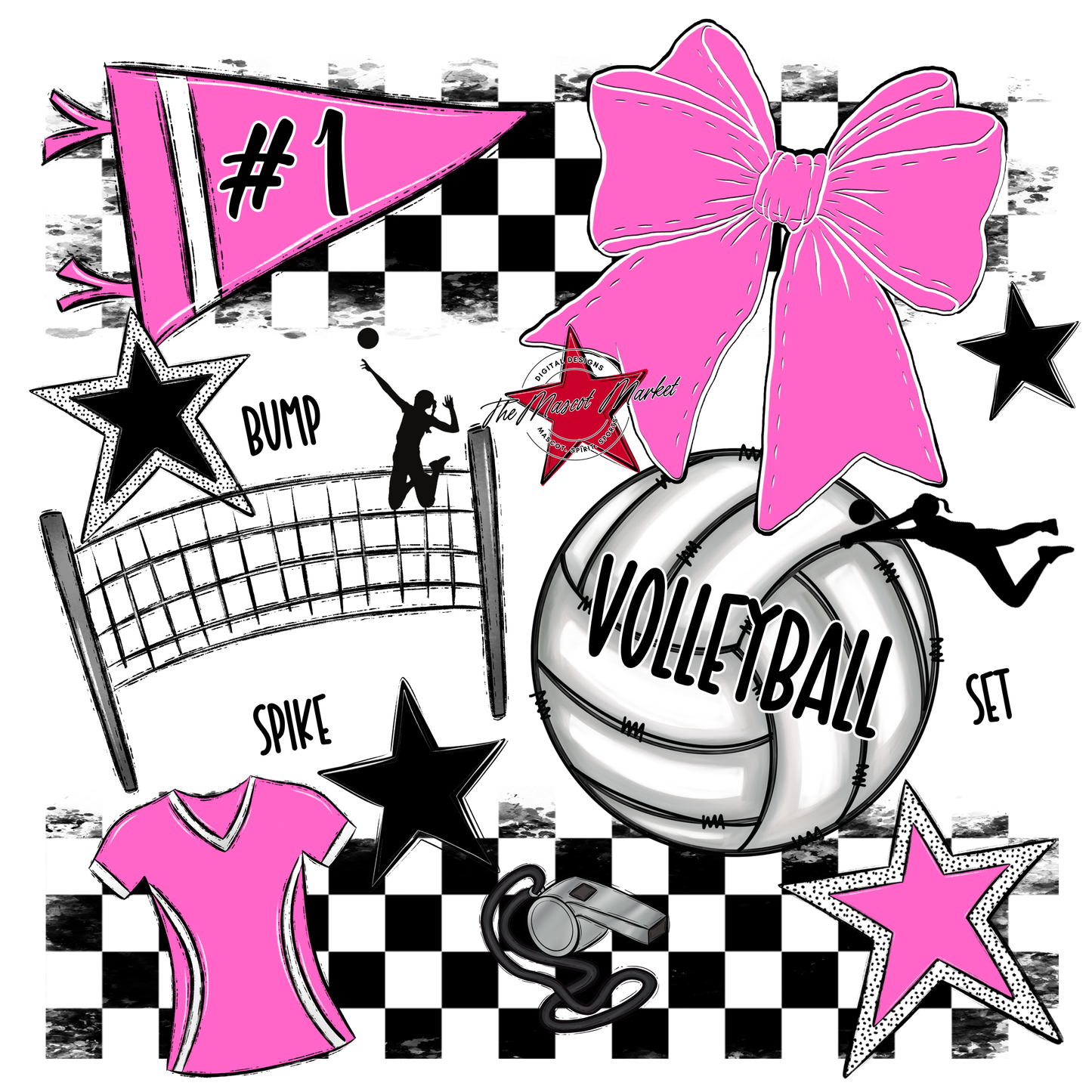 Volleyball Checkers Spirit Design-Baby Pink
