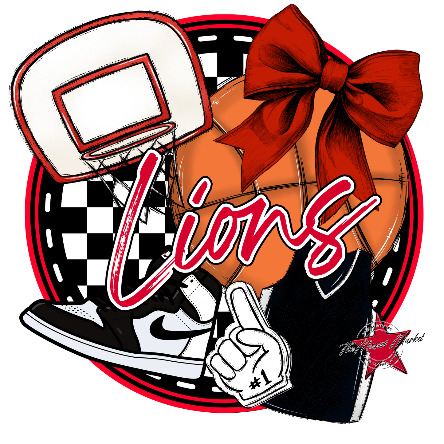 Lions Circle Basketball Design-Red