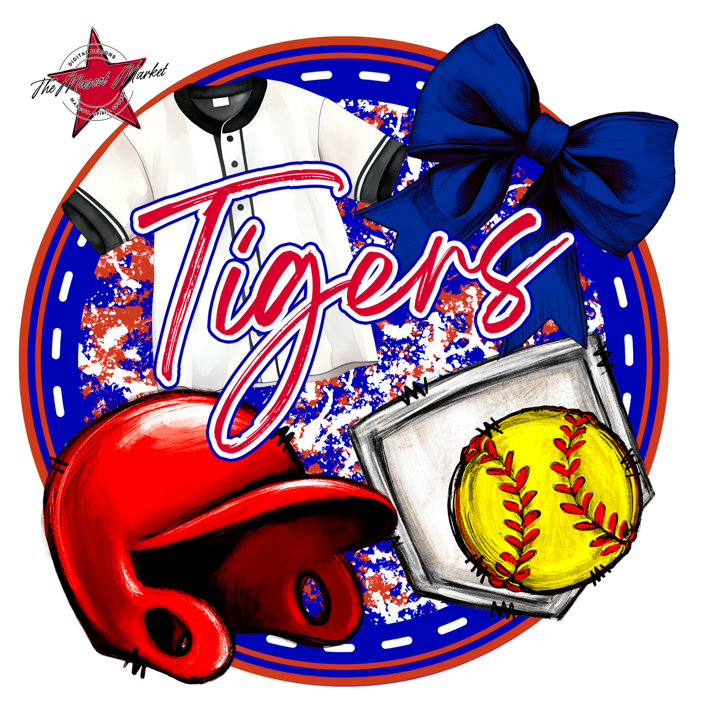 Tigers Circle Softball Design-Blue-Red