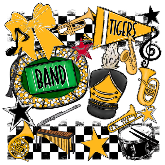 Tigers Checkers Band Spirit Design-Yellow