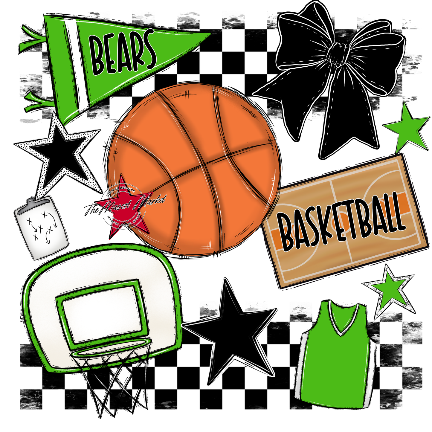 Bears Basketball Checkers Design-Bright Green