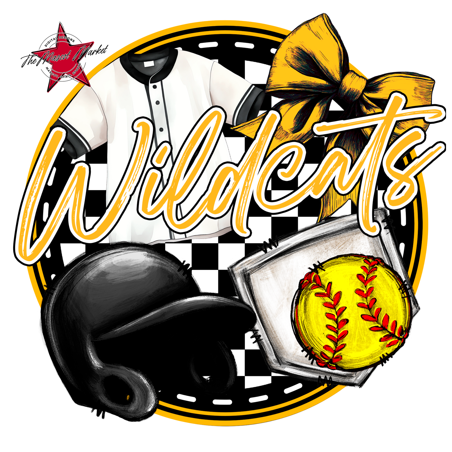 Wildcats Circle Softball Design-Yellow