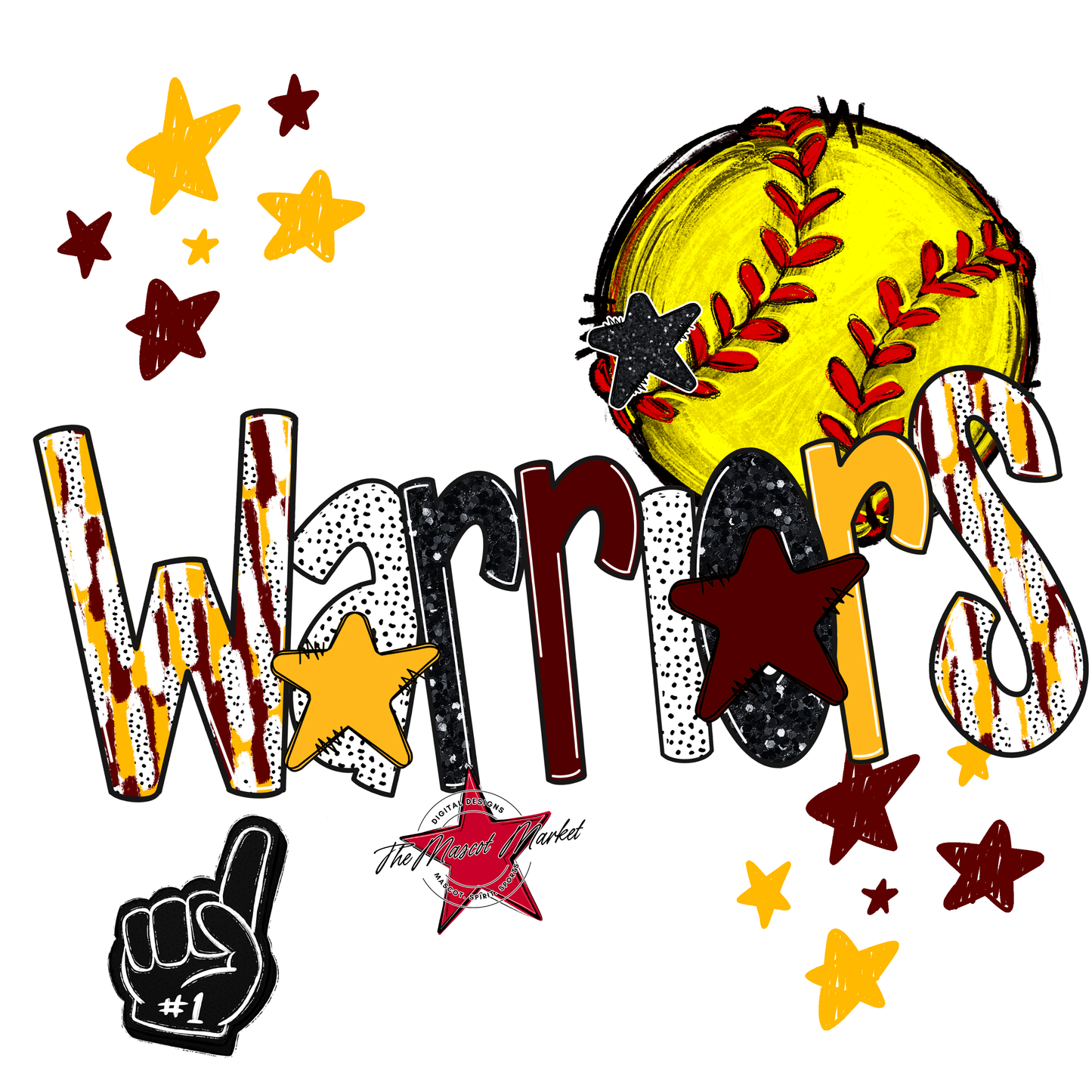 Warriors Softball Scrape-Maroon-Yellow