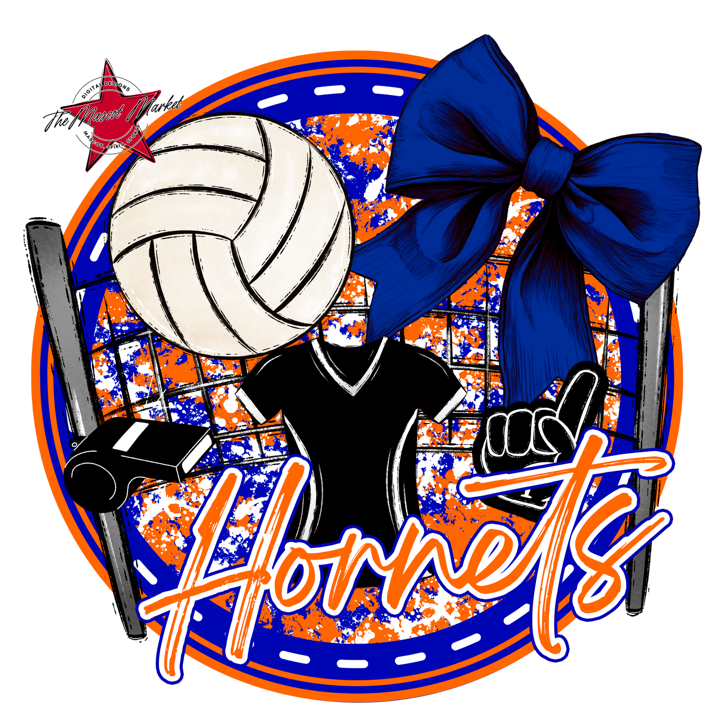 Hornets Circle Volleyball Design-Blue-Orange