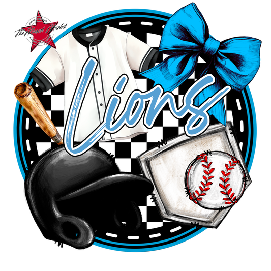 Lions Circle Baseball Design-Carolina Blue