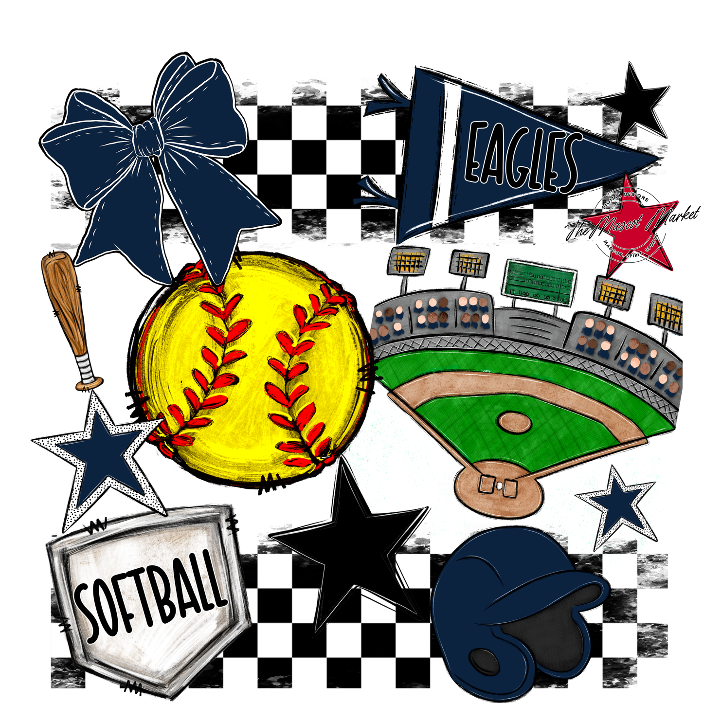 Eagles Softball Checkers Design-Navy