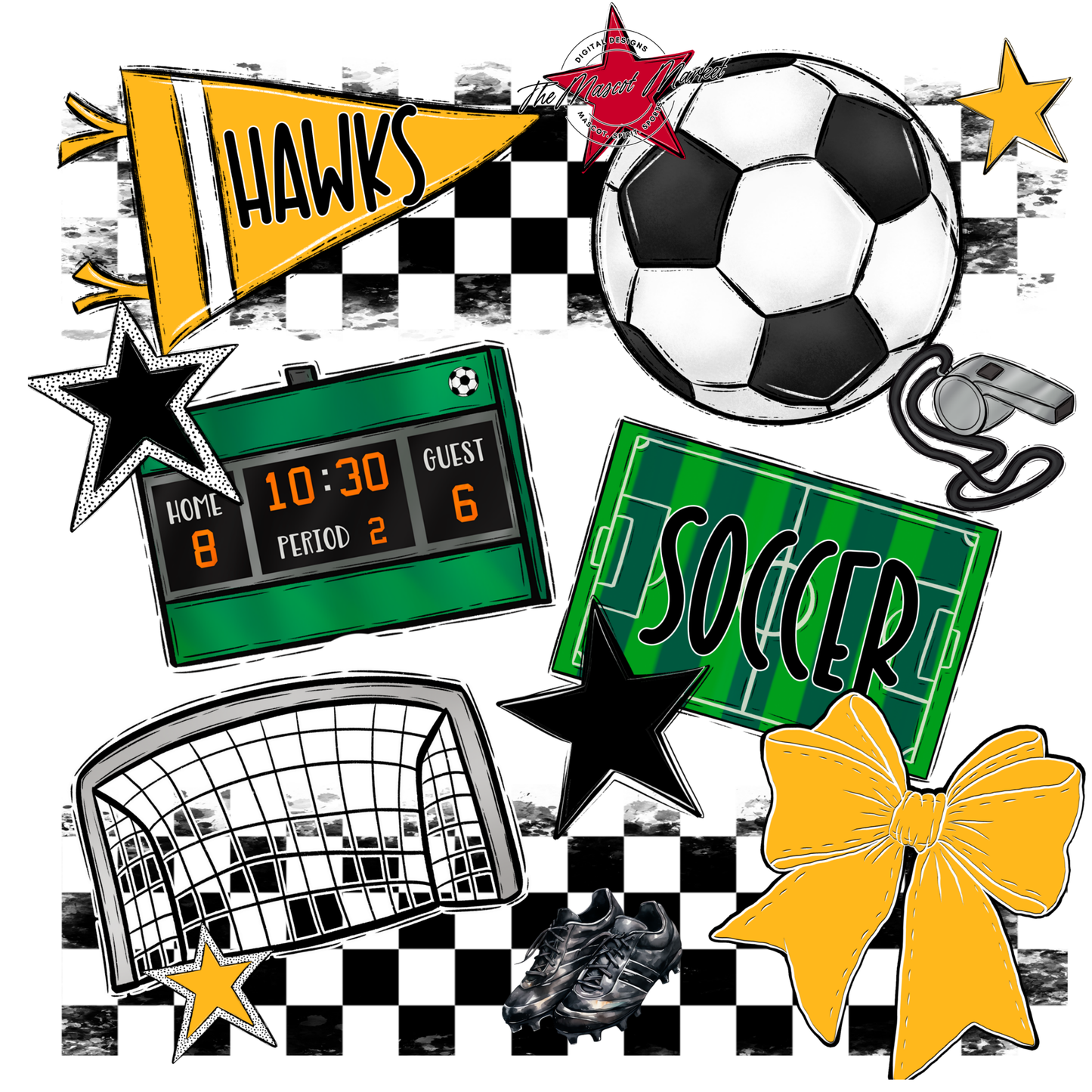 Hawks Checkers Soccer Spirit Design-Yellow