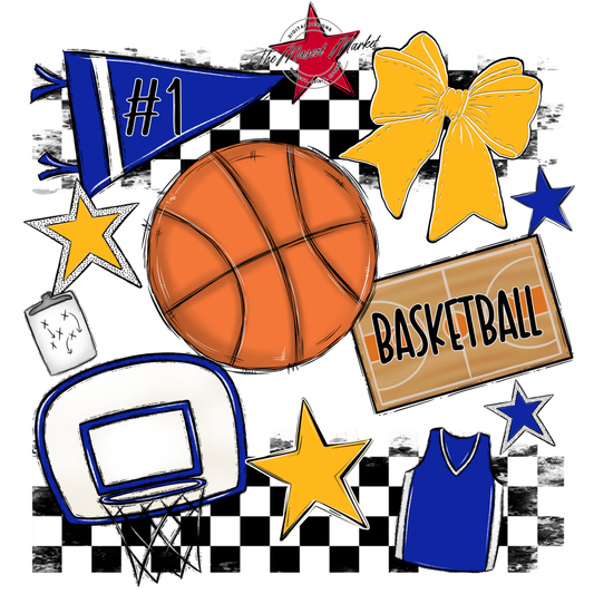 Basketball Checkers Spirit Design-Royal Blue-Yellow