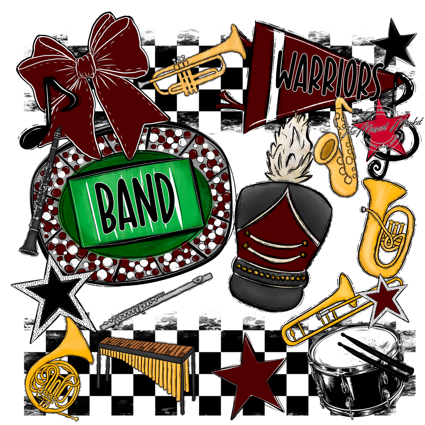 Warriors Checkers Band Spirit Design-Maroon