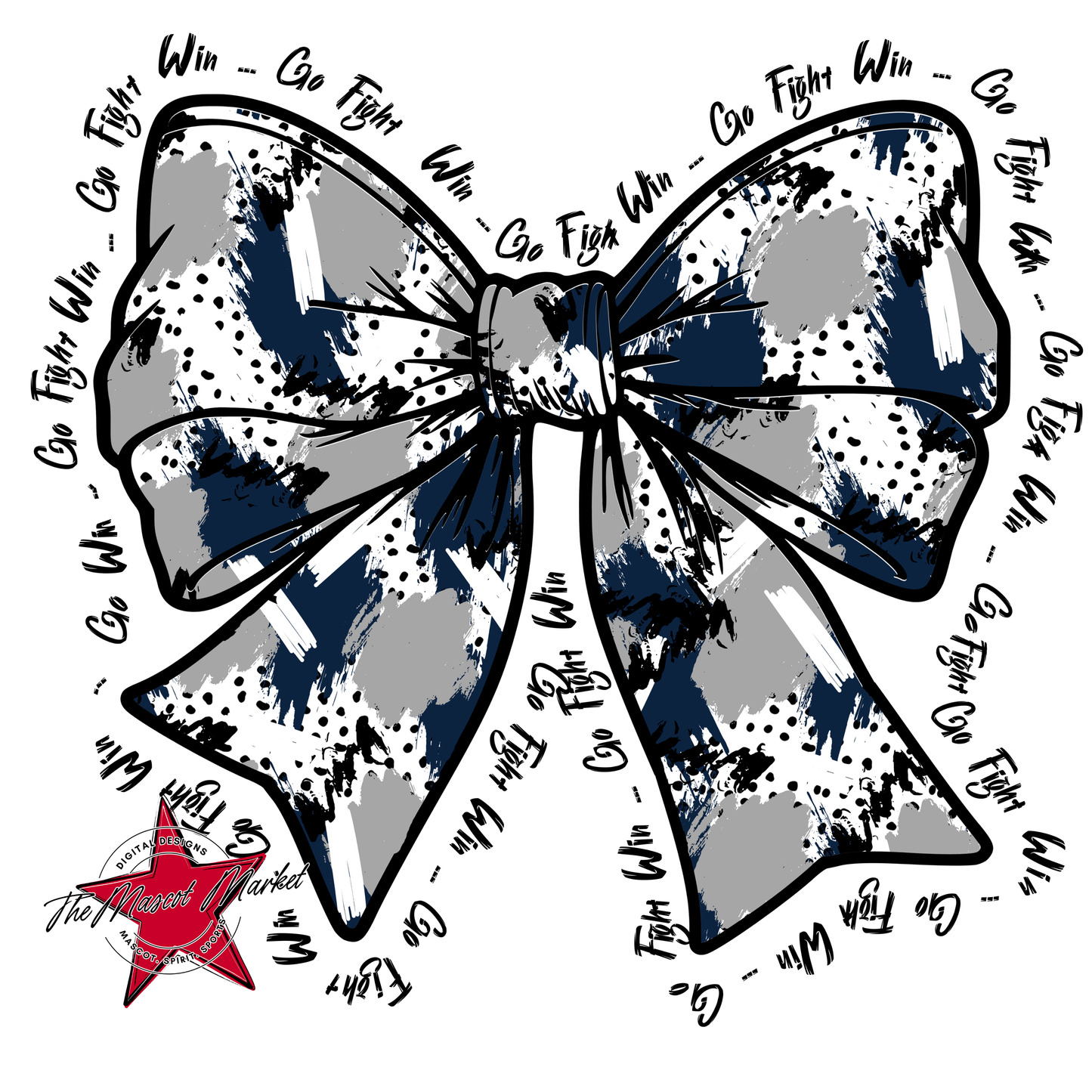 Go, Fight, Win, Splatter Bow Design-Navy-Grey