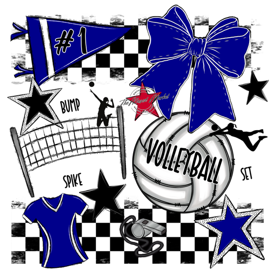 Volleyball Checkers Spirit Design-Blue