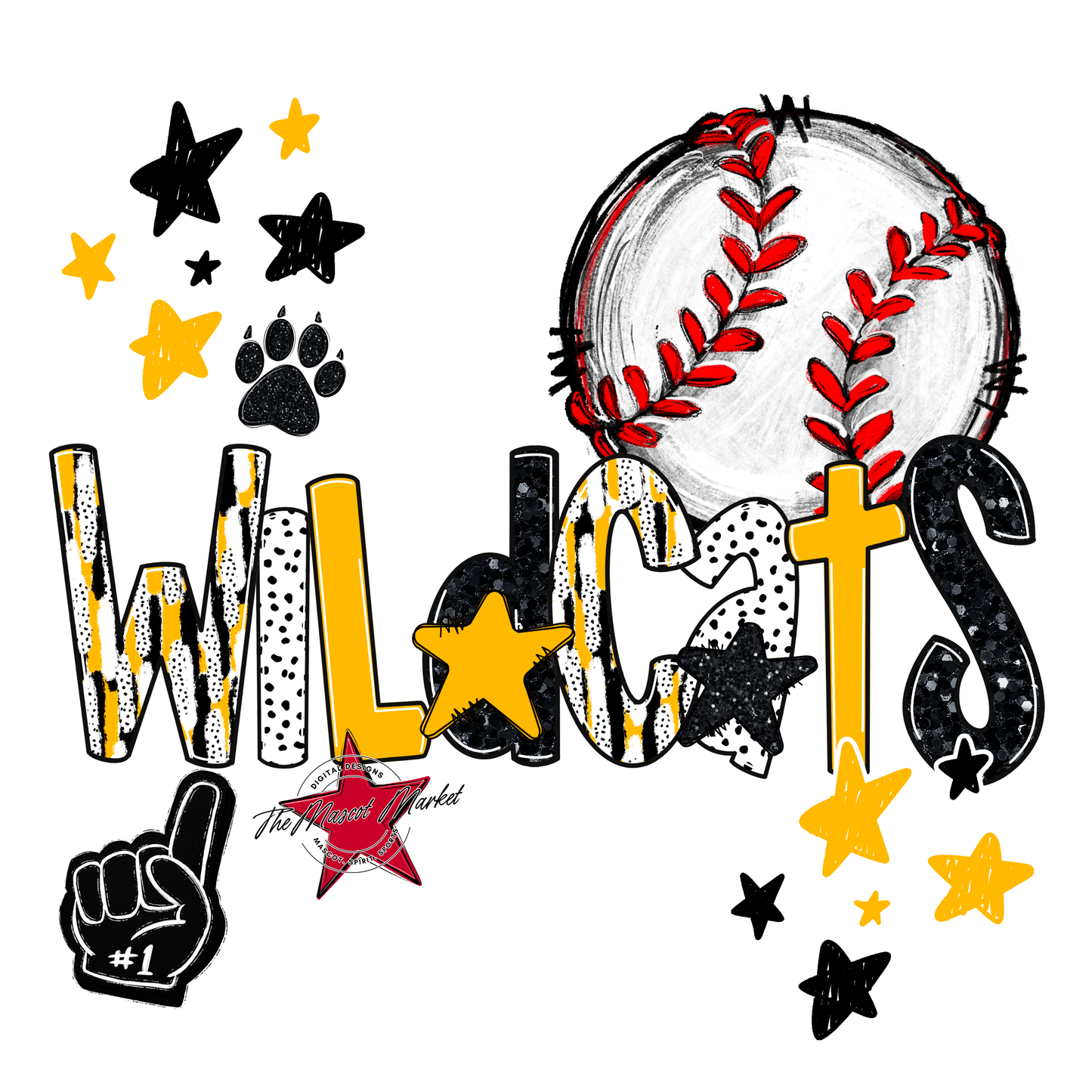Wildcats Baseball Scrape-Yellow